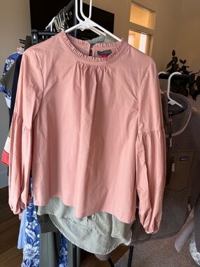 Vince Camuto Dusty Rose Ruffle-Neck Long Sleeve Blouse